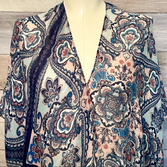 Other - Blue paisley Jacobean floral ruana cover up OS